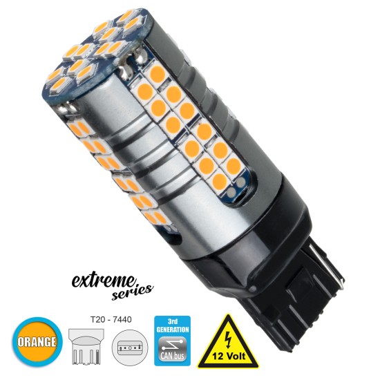 81162 Λάμπα Αυτοκίνητου T20 - 7440 - W21W 3rd Generation Can-Bus Extreme Series LED 66 SMD 3030 15W 1800lm 360° DC 12V IP20 Πορτοκαλί