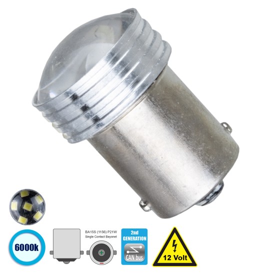 P21W 1156 81204 Λάμπα Αυτοκίνητου  2nd Generation Can-Bus Series LED 6 SMD 2835 3W 450lm 120° DC 12V IP20 Ψυχρό Λευκό 6000K