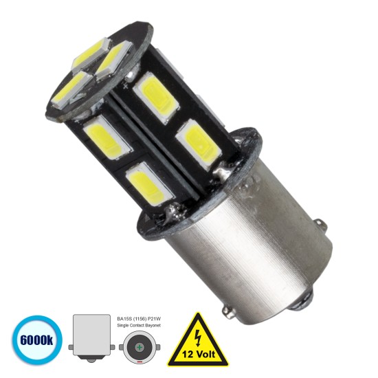 P21W 1156 81206 Λάμπα Αυτοκίνητου  BA15S LED 13 SMD 5630 3W 450lm 360° DC 12V IP20 Ψυχρό Λευκό 6000K