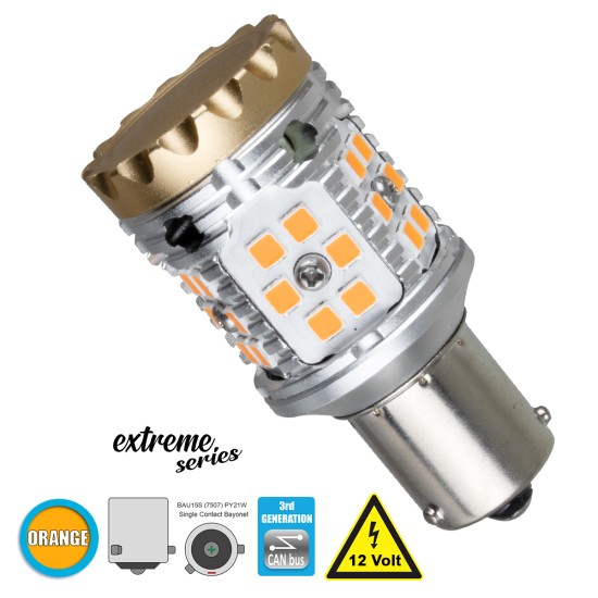 81235 Λάμπα Αυτοκίνητου 7507 - BAU15S - PY21W 3rd Generation Can-Bus Extreme Series LED 24 SMD 3030 28W 3360lm 360° DC 12V IP20 Πορτοκαλί