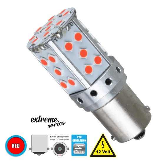 1156 - BA15S - P21W  81240 Λάμπα Αυτοκίνητου  2nd Generation Can-Bus Extreme Series LED 35 SMD 3030 17W 2040lm 360° DC 12V IP20 Κόκκινο