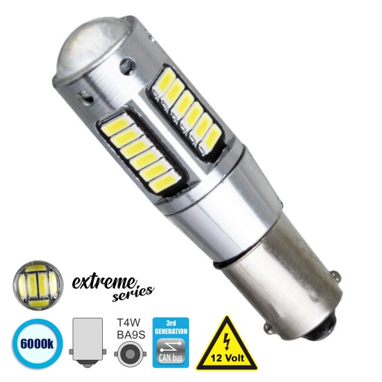 BA9S - T4W 81291  Λάμπα Αυτοκινήτου  3rd Generation Can-Bus Extreme Series LED 30 SMD 4014 6W 900lm 360° DC 12V IP20 Ψυχρό Λευκό 6000K