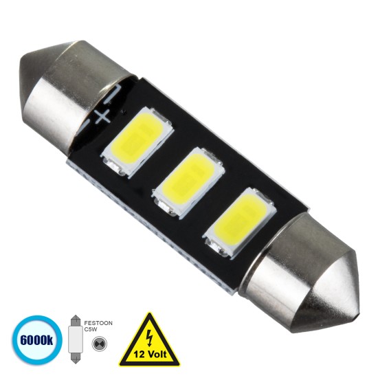 C5W  81302 Λάμπα Αυτοκίνητου 36mm FESTOON - LED 3 SMD 5630 1.5W 225lm 120° DC 12V IP20 Ψυχρό Λευκό 6000K