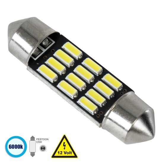 C5W 81306 Λάμπα Αυτοκίνητου 36mm FESTOON - LED 12 SMD 5630 3W 450lm 120° DC 12V IP20 Ψυχρό Λευκό 6000K