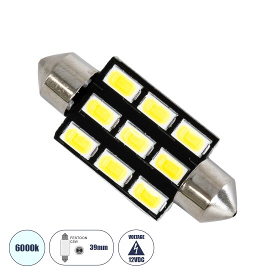 C5W 81307 Λάμπα Αυτοκινήτου LED 39mm FESTOON - 9xSMD5630 4.5W 675lm 120° DC 12-16V IP20 Μ3.9 x Π1.2 x Υ1.2cm Ψυχρό Λευκό 6000K