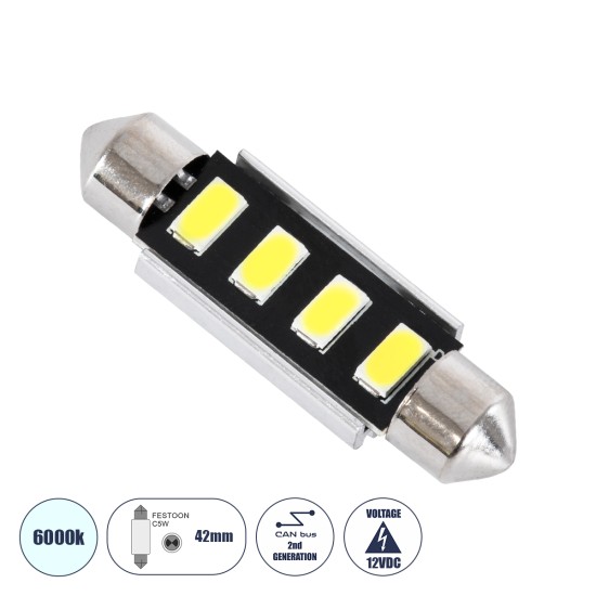 C5W 81321 Λάμπα Αυτοκινήτου LED 42mm FESTOON  2rd Generation Can-Bus Series 4xSMD5630 2W 300lm 120° DC 12-16V IP20 Μ4.2 x Π1.2 x Υ1.2cm Ψυχρό Λευκό 6000K