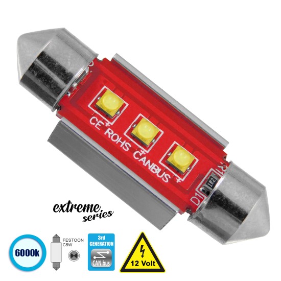 C5W 81325 Λάμπα Αυτοκίνητου 36mm FESTOON  3rd Generation Can-Bus Extreme Series LED 3 CREE XBD 7.5W 1058lm 120° DC 12V IP20 Ψυχρό Λευκό 6000K