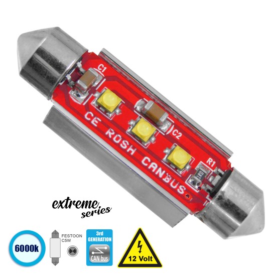 C5W 81327 Λάμπα Αυτοκίνητου 42mm FESTOON  3rd Generation Can-Bus Extreme Series LED 3 CREE XBD 7.5W 1058lm 120° DC 12V IP20 Ψυχρό Λευκό 6000K