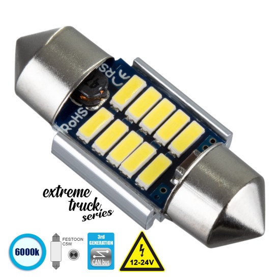 C5W 81328 Λάμπα Αυτοκινήτου & Φορτηγού 31mm FESTOON  3rd Generation Can-Bus Extreme Truck Series LED 10 SMD 4014 3W 450lm 120° DC 12-24V IP20 Ψυχρό Λευκό 6000K