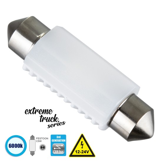 C5W 81334 Λάμπα Αυτοκινήτου & Φορτηγού 39mm FESTOON  3rd Generation Can-Bus Extreme Truck Series LED 2 SMD 3030 3W 450lm 120° DC 12-24V IP20 Ψυχρό Λευκό 6000K