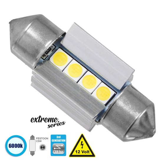 C5W 81337 Λάμπα Αυτοκινήτου 31mm FESTOON  3rd Generation Can-Bus Extreme Series LED 4 SMD 3030 4W 600lm 120° DC 12V IP20 Ψυχρό Λευκό 6000K