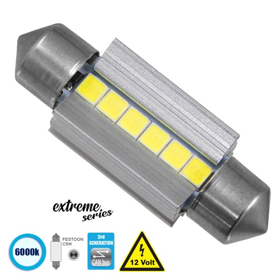 C5W 81338 Λάμπα Αυτοκινήτου 36mm FESTOON  3rd Generation Can-Bus Extreme Series LED 6 SMD 3030 6W 900lm 120° DC 12V IP20 Ψυχρό Λευκό 6000K