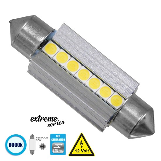 C5W 81339 Λάμπα Αυτοκινήτου 39mm FESTOON  3rd Generation Can-Bus Extreme Series LED 7 SMD 3030 7W 1050lm 120° DC 12V IP20 Ψυχρό Λευκό 6000K