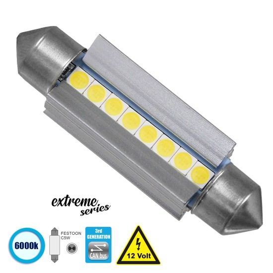 C5W 81340 Λάμπα Αυτοκινήτου 42mm FESTOON  3rd Generation Can-Bus Extreme Series LED 8 SMD 3030 8W 1200lm 120° DC 12V IP20 Ψυχρό Λευκό 6000K