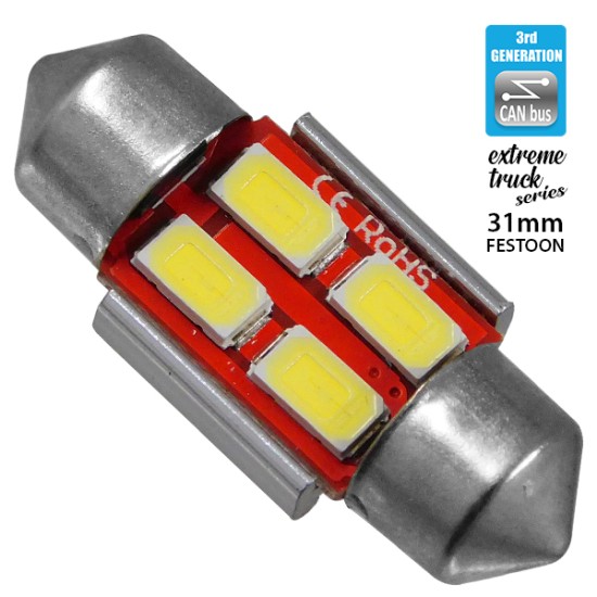 Σωληνωτός LED Extreme Truck Series Can-Bus 3ης Γενιάς 31mm 3w 24V Ψυχρό Λευκό 6000k GloboStar 81341