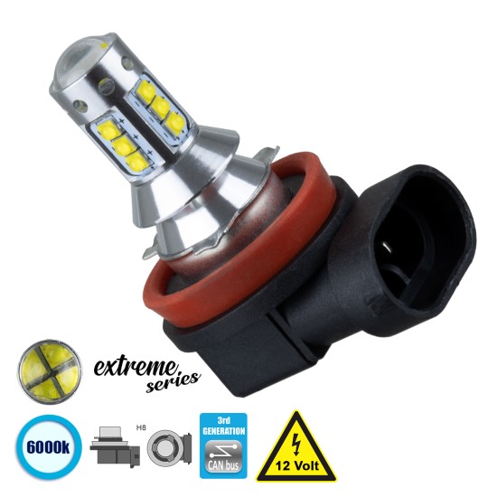 81437 Λάμπα Αυτοκίνητου H8 3rd Generation Can-Bus Extreme Series LED 16 CREE XBD 15W 2115lm 360° DC 12V IP20 Ψυχρό Λευκό 6000K