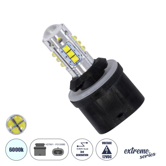 81456 Λάμπα Αυτοκίνητου H27W/1 - PG13/880 3rd Generation Can-Bus Extreme Series LED 16 XBD CREE & 4 SMD 4014 12W 1800lm 360° DC 12V IP20 Ψυχρό Λευκό 6000K