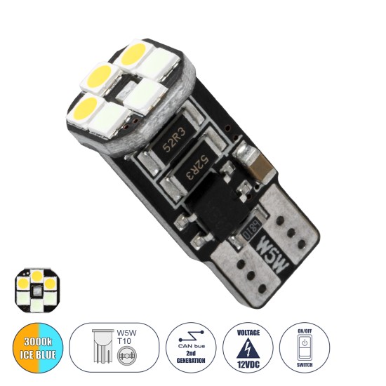 T10 W5W 81466 Λάμπα Αυτοκινήτου LED 3 Stage Color Change by Switch On/Off  2rd Generation Can-Bus Series 10xSMD3535 1.3W 156lm 360° DC 10-48V IP20 Μ1 x Π1 x Υ2.5cm Θερμό Λευκό 3000K & Ice Blue