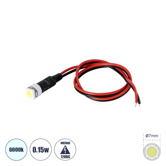 SMD-LED 81482 Υψηλής Ισχύος SMD LED 0.15W DC 12V - Φ0.7 x Υ2.3cm - Ψυχρό Λευκό 6000K - Dimmable - 2 Χρόνια Εγγύηση