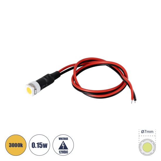 SMD-LED 81483 Υψηλής Ισχύος SMD LED 0.15W DC 12V - Φ0.7 x Υ2.3cm - Θερμό Λευκό 3000K - Dimmable - 2 Χρόνια Εγγύηση