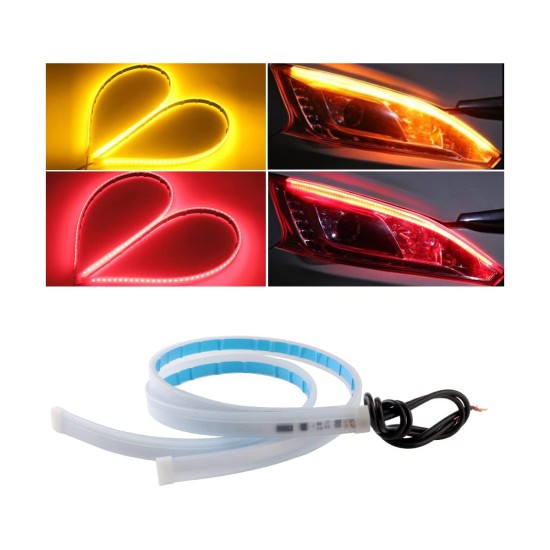 DRL 81731 Φώτα Ημέρας DRL & Φλας LED 12W/24W 1050lm/2100lm 200° DC 24-30V Αδιάβροχο IP65 Κόκκινο & Πορτοκαλί - Μ60 x Π1.5 x Υ0.5cm - Πακέτο 2 Τεμαχίων - 1 Χρόνο Εγγύηση