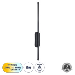 HARLEM 61331 Μοντέρνο Φωτιστικό Τοίχου - Απλίκα LED 9W 1080lm 120° AC 220-240V IP20 Ρυθμιζόμενο Λευκό CCT με On/Off 2700K/4500K/6000K - Lumileds SMD Chip - Μαύρο Ματ - Μ5 x Π4 x Υ60cm - 3 Χρόνια Εγγύηση