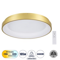 SALEM 61239 Πλαφονιέρα Οροφής Δαχτυλίδι-Κύκλος LED CCT 105W 12075lm 120° AC 220-240V - Εναλλαγή Φωτισμού μέσω Τηλεχειριστηρίου All In One Ψυχρό 6000k+Φυσικό 4500k+Θερμό 2700k Dimmable Φ60cm - Χρυσό Σαμπανιζέ - 3 Years Warranty