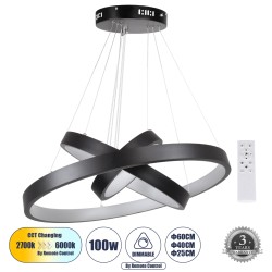 NEMESIS TRIO 61167-DECO Μοντέρνο Κρεμαστό Φωτιστικό Οροφής LED 100W 12123lm 360° AC 220-240V IP20 Ρυθμιζόμενο Λευκό CCT με Χειριστήριο από 2700K έως 6000K Dimmable - Lumileds SMD Chip - Μαύρο Ματ - Μ60 x Π60 x Υ60cm - 3 Χρόνια Εγγύηση