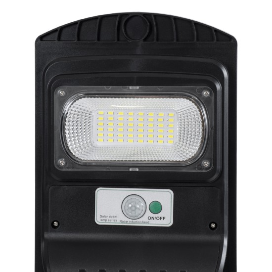 STREETB 85341 Φωτιστικό Δρόμου LED 30W 1500lm 120° DC 5V με Ενσωματωμένο Φωτοβολταϊκό Panel 6V 6W & Επαναφορτιζόμενη Μπαταρία Li-ion 3.2V 5000mAh με Αισθητήρα Κίνησης-Ημέρας-Νύχτας Αδιάβροχο IP65 Ψυχρό Λευκό 6000K - Μαύρο - Μ20 x Π40 x Υ6cm - 2 Χρόνια