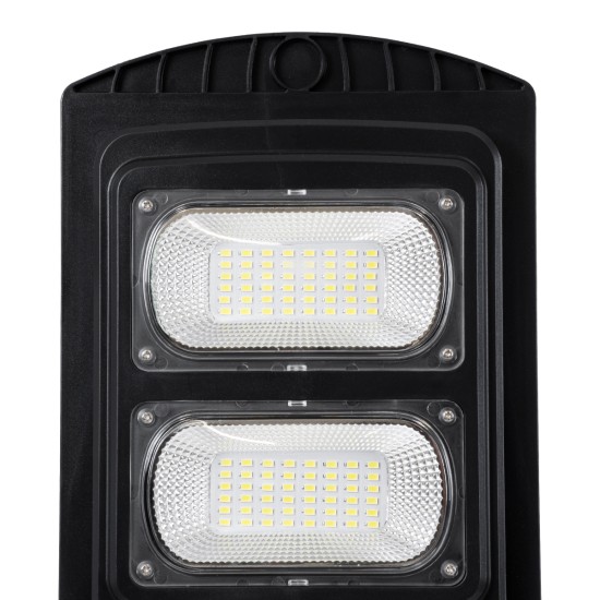 STREETB 85342 Φωτιστικό Δρόμου LED 60W 3000lm 120° DC 5V με Ενσωματωμένο Φωτοβολταϊκό Panel 6V 9W & Επαναφορτιζόμενη Μπαταρία Li-ion 3.2V 9000mAh με Αισθητήρα Κίνησης-Ημέρας-Νύχτας Αδιάβροχο IP65 Ψυχρό Λευκό 6000K - Μαύρο - Μ22 x Π50 x Υ6cm - 2 Χρόνια