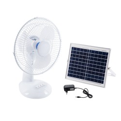 SOLARI-FAN 85354 Solar Fan Αυτόνομος Ηλιακός Επιτραπέζιος Ανεμιστήρας 25W 2 Λειτουργιών Ρεύματος με AC 220-240V ή με Φωτοβολταϊκό Panel 9V 12W & Επαναφορτιζόμενη Μπαταρία Li-ion 7.4V 4400mAh - 3 Ταχύτητες - IP20 - Μ24 x Π36 x Υ49cm - Λευκό - 2 Years W