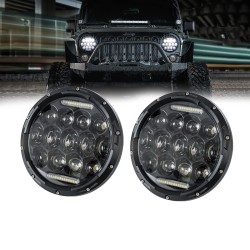 85417 Σετ 2 x Φανάρια JEEP WRANGLER 7'' Ιντσών Βασικού Φωτισμού H/L με Ring Light DRL & Φλας LED CREE CXB COB 75W 12000lm DC 10-30V Αδιάβροχα IP67 Ψυχρό Λευκό 6000K