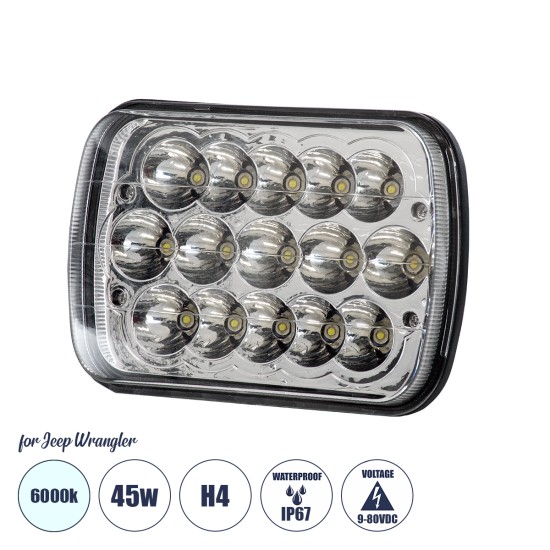 85421 Φανάρι JEEP WRANGLER Βασικού Φωτισμού H4 H/L LED CREE CXB COB 45W 4500lm DC 9-80V Αδιάβροχο IP67 Ψυχρό Λευκό 6000K Μ17 x Π11 x Υ5.5cm