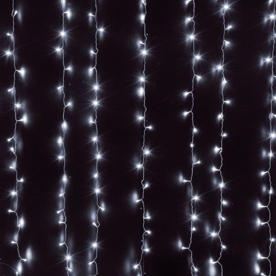 85804 Διακοσμητική Κουρτίνα 3 x 3 Μέτρα με Controller 8 Προγραμμάτων Φωτισμού - Επεκτεινόμενη 300 LED 6W AC 230V με Διάφανο Καλώδιο & Πρίζα Schuko Αδιάβροχη IP44 Ψυχρό Λευκό 6000K Μ3 x Υ3m