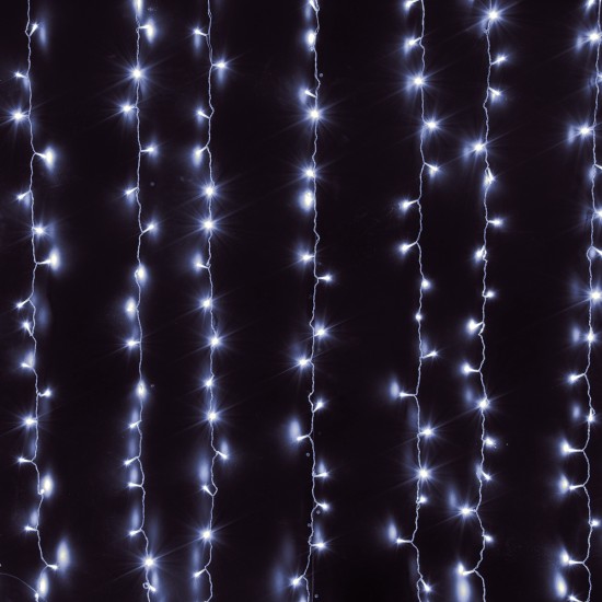 85828 Διακοσμητική Κουρτίνα 3 x 3 Μέτρα με Controller 8 Προγραμμάτων Εναλλαγών Φωτισμού - Επεκτεινόμενη 300 LED 3.6W AC 230V με Διάφανο Καλώδιο & Πρίζα Schuko Αδιάβροχη IP44 Ψυχρό Λευκό 6000K Μ3 x Υ3m