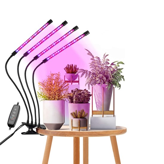 85957 Grow Light Full Spectrum LED Φωτιστικό Ανάπτυξης Φυτών Γλάστρας με 4 Κινούμενες Κεφαλές & Βάση Μανταλάκι Clip SMD 2835 20W 160° AC230V IP20 με Dimmer & Timer Εσωτερικού Χώρου για Κάλυψη Επιφάνειας 1m x 1m Πλήρους Φάσματος Φωτισμού