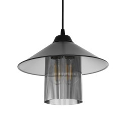 PROMO 203-0089 Μοντέρνο Κρεμαστό Φωτιστικό Οροφής με Ντουί 1 x E27 AC 220-240V IP20 - Μαύρο & Μαύρο Φιμέ - Μ25.5 x Π25.5 x Υ20cm