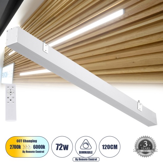 ORION 61031-W Γραμμικό Φωτιστικό Τοίχου - Απλίκα Linear LED CCT 72W 8600lm 120° AC 220-240V Μ120 x Π5.5 x Υ7cm - Εναλλαγή Φωτισμού μέσω Τηλεχειριστηρίου All In One Ψυχρό 6000k+Φυσικό 4500k+Θερμό 2700k Dimmable - Λευκό - 3 Years Warranty