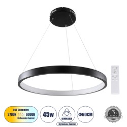 NEMESIS 61158 Μοντέρνο Κρεμαστό Φωτιστικό Οροφής LED 45W 5230lm 360° AC 220-240V IP20 Ρυθμιζόμενο Λευκό CCT με Χειριστήριο από 2700K έως 6000K Dimmable - Lumileds SMD Chip - Μαύρο Ματ - Μ60 x Π60 x Υ4cm - 3 Χρόνια Εγγύηση