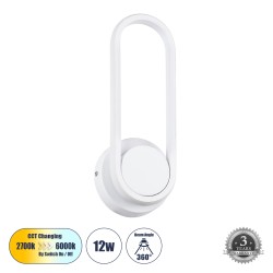 DALLAS 61346 Μοντέρνο Φωτιστικό Τοίχου - Απλίκα LED 12W 1440lm 360° AC 220-240V IP20 Ρυθμιζόμενο Λευκό CCT με On/Off 2700K/4500K/6000K - Lumileds SMD Chip - Λευκό Ματ - Μ12 x Π6.5 x Υ32cm - 3 Χρόνια Εγγύηση