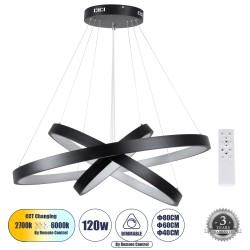 NEMESIS TRIO 61170-DECO Μοντέρνο Κρεμαστό Φωτιστικό Οροφής LED 120W 14723lm 360° AC 220-240V IP20 Ρυθμιζόμενο Λευκό CCT με Χειριστήριο από 2700K έως 6000K Dimmable - Lumileds SMD Chip - Μαύρο Ματ - Μ80 x Π80 x Υ80cm - 3 Χρόνια Εγγύηση