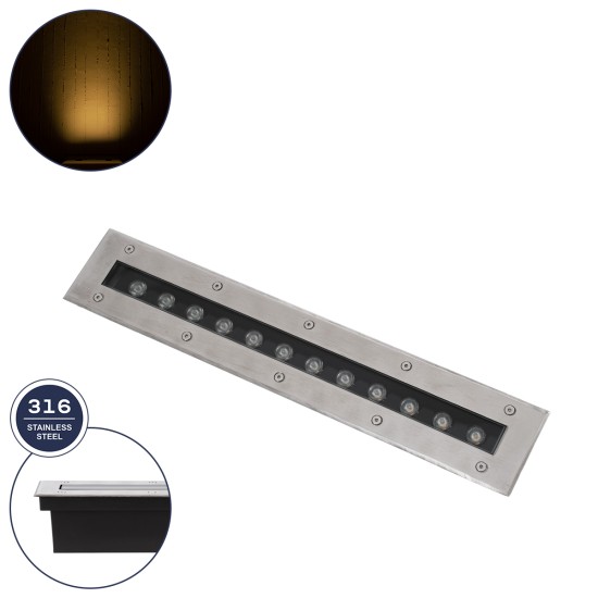 UNDERGROUND-REMVI 90192 Χωνευτό Φωτιστικό Wall Washer Δαπέδου LED 12W 1080lm 10° DC 24V Αδιάβροχο IP68 L50 x W7.4 x H7cm Θερμό Λευκό 2700K - Ανοξείδωτο Ατσάλι - 3 Years Warranty