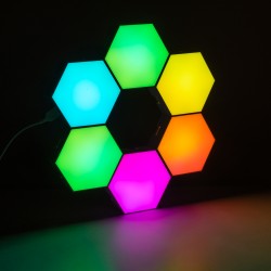 DIGIOCTA 90448 Σετ 6 Ψηφιακων LED RGB Φωτιστικών Κυψελών με Ψηφιακό Controller με WiFi Smart APP & Ασύρματο Χειριστήριο RF 2.4Ghz - LED SMD 5050 9W/Σετ 84PIXEL/Σετ 720lm/Σετ 120° DC 5V με USB 2.0 IP20 Πολύχρωμο RGB - Dimmable - Μ10.5 x Π10.5 x Υ3cm Αν