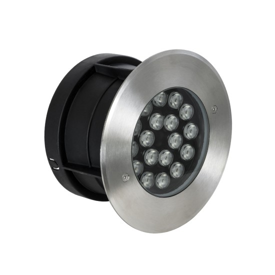 UNDERGROUND-SINA 90571 Χωνευτό Φωτιστικό Σποτ Δαπέδου LED 18W 1620lm 15° DC 24V Αδιάβροχο IP68 Φ20 x Υ11cm Θερμό Λευκό 2700K - Ανοξείδωτο Ατσάλι - 3 Χρόνια Εγγύηση