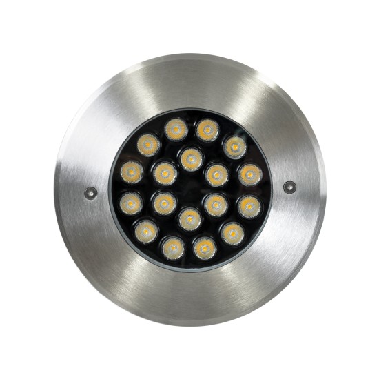 UNDERGROUND-SINA 90572 Χωνευτό Φωτιστικό Σποτ Δαπέδου LED 18W 1710lm 15° DC 24V Αδιάβροχο IP68 Φ20 x Υ11cm Φυσικό Λευκό 4500K - Ανοξείδωτο Ατσάλι - 3 Χρόνια Εγγύηση