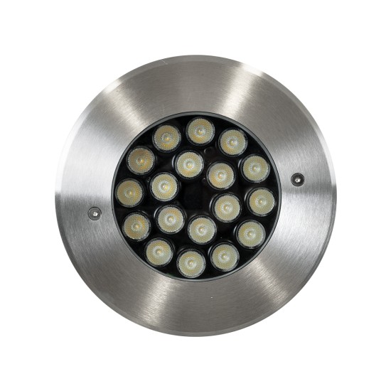 UNDERGROUND-SINA 90573 Χωνευτό Φωτιστικό Σποτ Δαπέδου LED 18W 1530lm 15° DC 24V Αδιάβροχο IP68 Φ20 x Υ11cm RGBW DMX512 - Ανοξείδωτο Ατσάλι - 3 Χρόνια Εγγύηση