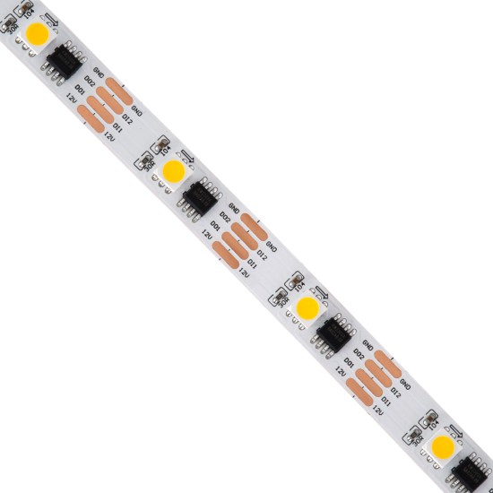 90598 Digital Pixel Addressable Strip 4 PIN - Ψηφιακή Ταινία LED SMD 5050 9W/m 30LED/m 30PIXEL/m SPI/TTL Protocol IC TM1908 810lm/m 120° DC 12V IP20 Θερμό Λευκό 2700K - Λευκό Σώμα - Μ5000 x Π10 x Υ2mm - Συσκευασία 5 Μέτρων - 5 Χρόνια Εγγύηση