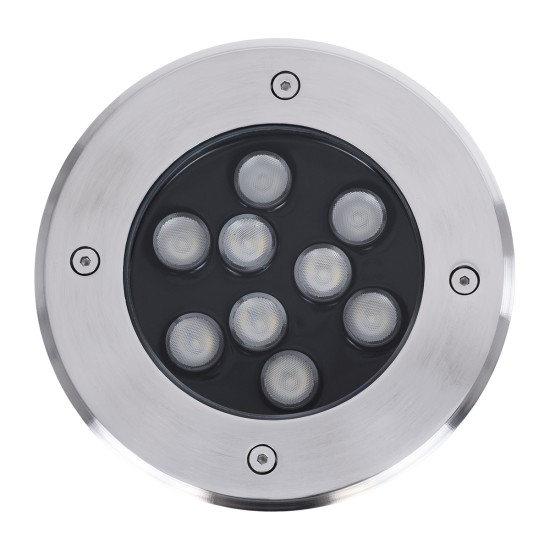 UNDERGROUND-TINA 90669 Χωνευτό Φωτιστικό Σποτ Δαπέδου LED 12W 1260lm 30° DC 24V Αδιάβροχο IP65 Φ16 x Υ9cm Πολύχρωμο RGBW DMX512 - Ανοξείδωτο Ατσάλι - 3 Years Warranty