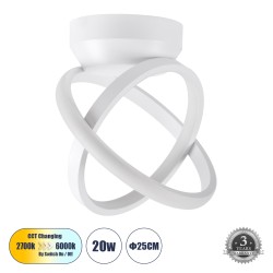 AMELIA 61053 Μοντέρνο Φωτιστικό Οροφής LED 20W 2400lm 300° AC 220-240V IP20 Ρυθμιζόμενο Λευκό CCT με On/Off 2700K/4500K/6000K - Lumileds SMD Chip - Λευκό Ματ - Μ24.5 x Π16 x Υ25cm - 3 Χρόνια Εγγύηση
