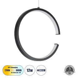 CEROBA 61306 Μοντέρνο Κρεμαστό Φωτιστικό Οροφής LED 12W 1320lm 360° AC 220-240V IP20 Ρυθμιζόμενο Λευκό CCT με On/Off 2700K/4500K/6000K - Lumileds SMD Chip - Μαύρο - Μ22 x Π2 x Υ22cm - 3 Χρόνια Εγγύηση